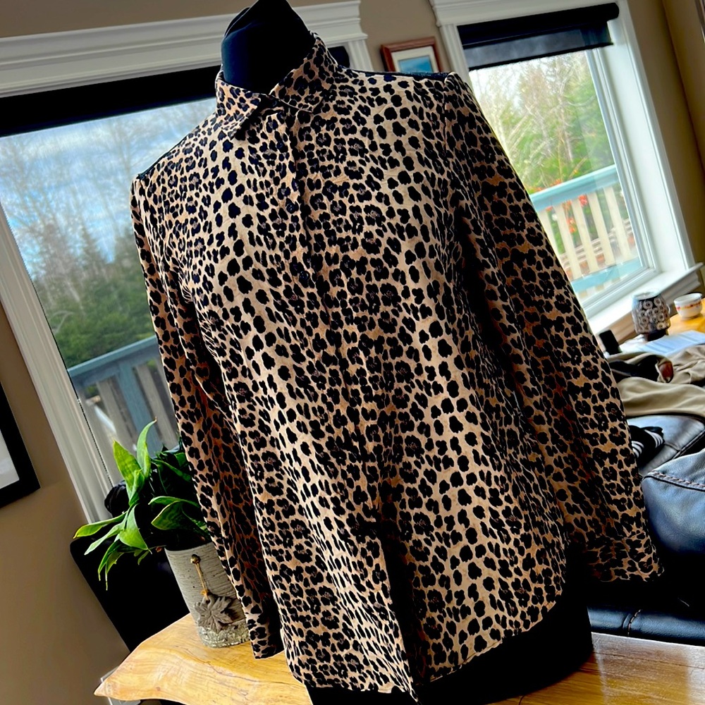Zara animal print collared blouse with sheer black lace back. Like new.